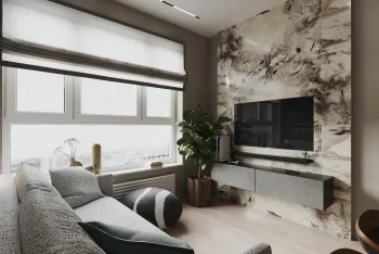 Интерьер гостиной с окном и жалюзи  смотреть на Basicdecor