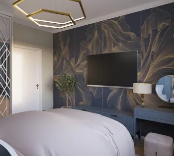 Интерьер спальни cветильниками над кроватью и с подсветкой  смотреть на Basicdecor
