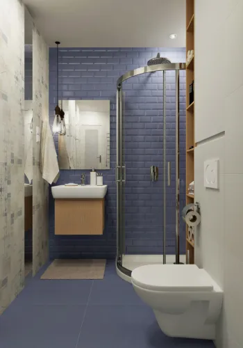Интерьер ванной с душевой из плитки в современном стиле смотреть на Basicdecor
