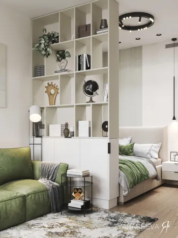 Интерьер гостиной с зонированием  смотреть на Basicdecor