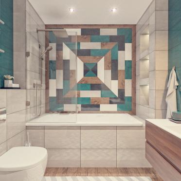 Интерьер ванной с душевой из плитки в современном стиле смотреть на Basicdecor