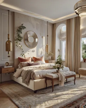 Интерьер спальни cветильниками над кроватью  смотреть на Basicdecor