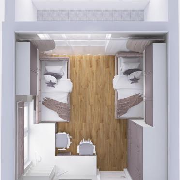 Интерьер с проходной и кроватью у двери  смотреть на Basicdecor