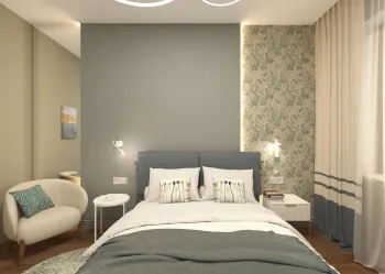Интерьер спальни cветильниками над кроватью и с подсветкой  смотреть на Basicdecor