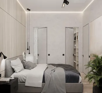 Интерьер спальни cветовыми линиями, светильниками над кроватью и с подсветкой  смотреть на Basicdecor