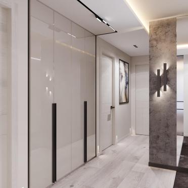 Интерьер прихожей с проходной, световыми линиями и с подсветкой  смотреть на Basicdecor
