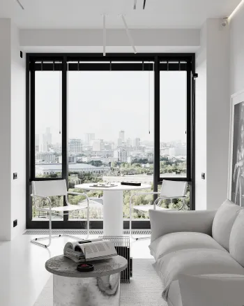 Интерьер гостиной с окном и жалюзи  смотреть на Basicdecor