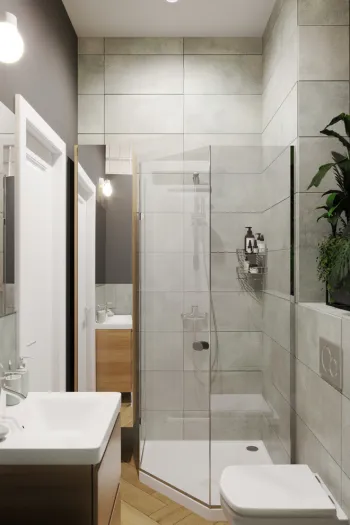 Интерьер ванной с душевой из плитки в скандинавском стиле смотреть на Basicdecor