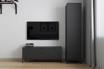 Интерьер спальни с телевизором на рейках и телевизором на стене  смотреть на Basicdecor