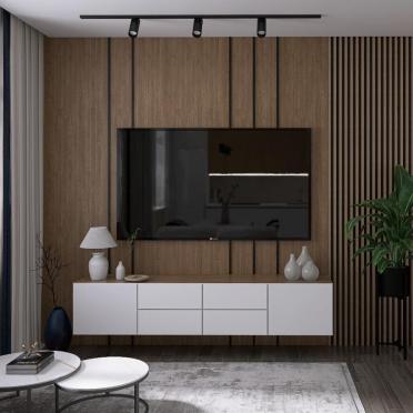 Интерьер гостиной с телевизором на рейках  смотреть на Basicdecor