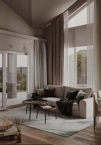 Интерьер гостиной с жалюзи и дверными жалюзи  смотреть на Basicdecor