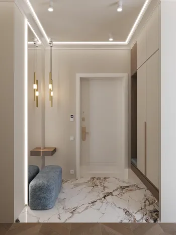 Интерьер прихожей cветовыми линиями и с подсветкой  смотреть на Basicdecor