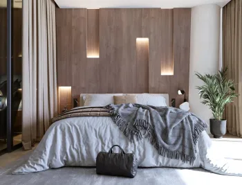 Интерьер спальни cветильниками над кроватью  смотреть на Basicdecor