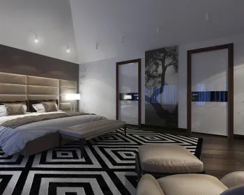 Интерьер спальни cветильниками над кроватью и с подсветкой  смотреть на Basicdecor