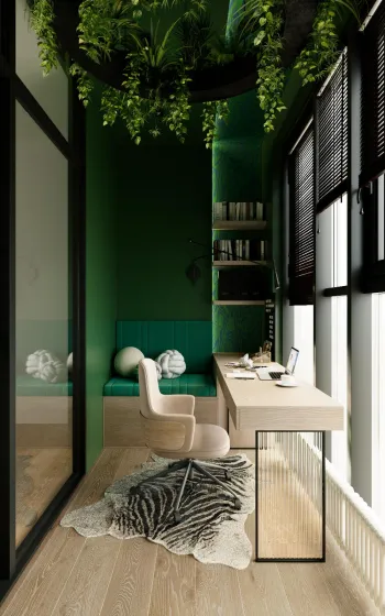 Интерьер кабинета с балконом  смотреть на Basicdecor