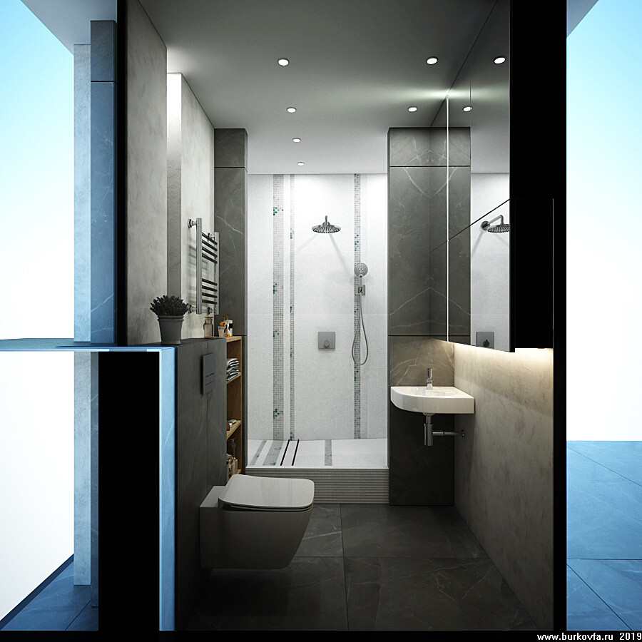 Интерьер ванной с без дверей в современном стиле