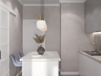 Интерьер кухни cветильниками над столом в современном стиле смотреть на Basicdecor