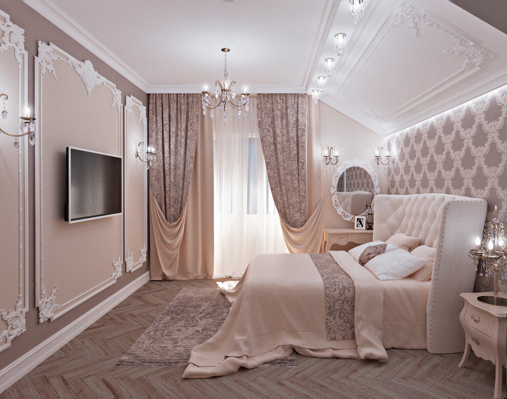 Интерьер спальни в неоклассике, в классическом стиле, ампире и рококо