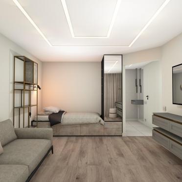 Интерьер cветовыми линиями и с подсветкой  смотреть на Basicdecor