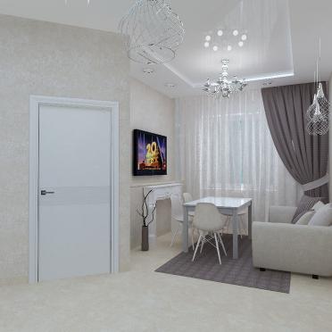 Интерьер гостиной с зеркалом на двери в неоклассике смотреть на Basicdecor