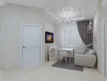 Интерьер гостиной с зеркалом на двери в неоклассике смотреть на Basicdecor