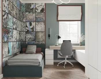 Интерьер c рабочим местом и жалюзи  смотреть на Basicdecor