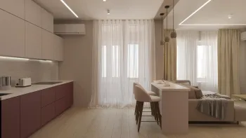 Интерьер кухни cветовыми линиями и с подсветкой  смотреть на Basicdecor