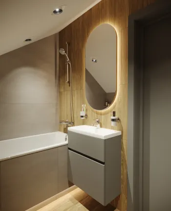 Интерьер ванной с зеркалом на двери  смотреть на Basicdecor