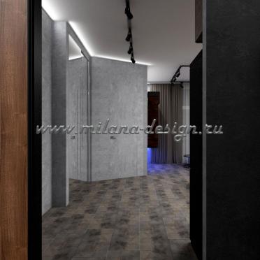 Интерьер коридора с нишей из плитки и проходной в стиле лофт смотреть на Basicdecor