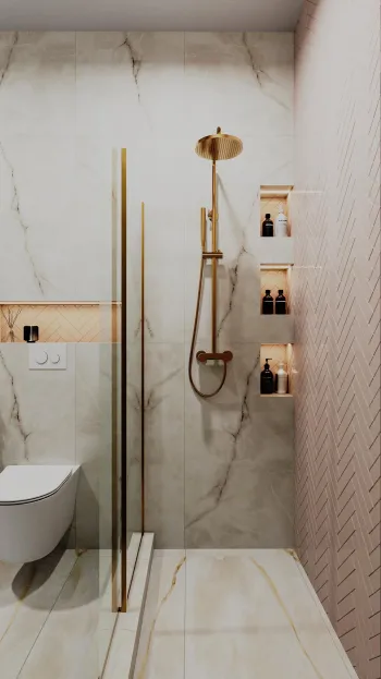 Интерьер ванной с душевой из плитки  смотреть на Basicdecor