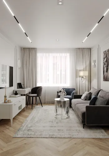 Интерьер гостиной cветовыми линиями и с подсветкой  смотреть на Basicdecor