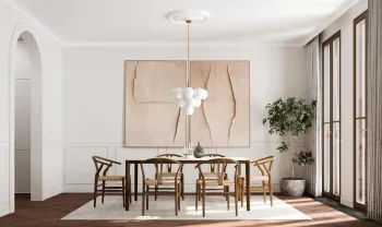 Интерьер столовой cветильниками над столом  смотреть на Basicdecor