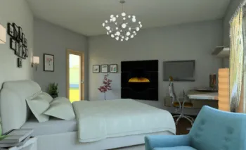 Интерьер спальни c рабочим местом в современном стиле смотреть на Basicdecor