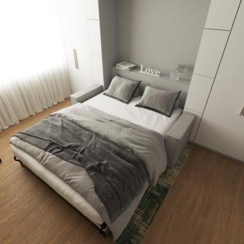 Интерьер спальни с кроватью в нише в современном стиле
