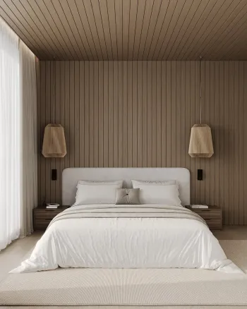 Интерьер спальни cветильниками над кроватью  смотреть на Basicdecor