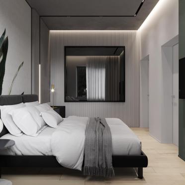 Интерьер спальни cветильниками над кроватью и с подсветкой  смотреть на Basicdecor
