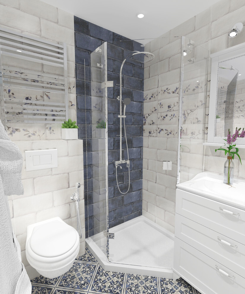 Интерьер ванной с душевой из плитки в современном стиле и в стиле лофт