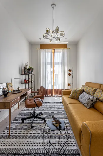 Интерьер гостиной c рабочим местом в современном стиле смотреть на Basicdecor