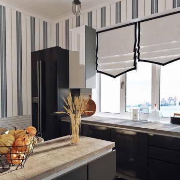 Интерьер кухни c рабочим местом и жалюзи в современном стиле смотреть на Basicdecor