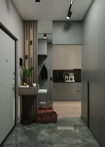 Интерьер прихожей с проходной и ресепшном  смотреть на Basicdecor