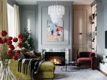 Интерьер гостиной с картинами над камином  смотреть на Basicdecor