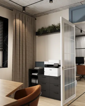 Интерьер офиса с перегородкой раздвижной  смотреть на Basicdecor