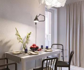 Интерьер столовой cветильниками над столом  смотреть на Basicdecor