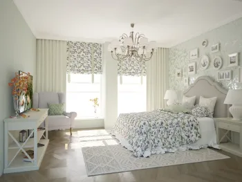 Интерьер спальни с жалюзи и дверными жалюзи  смотреть на Basicdecor