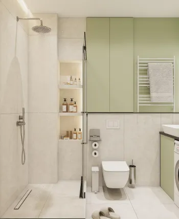 Интерьер ванной с душевой из плитки  смотреть на Basicdecor