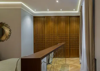 Интерьер спальни с нишей с подсветкой и с подсветкой  смотреть на Basicdecor
