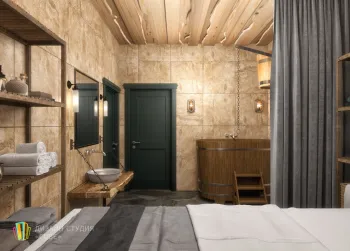 Интерьер ванной с в деревянном доме  смотреть на Basicdecor