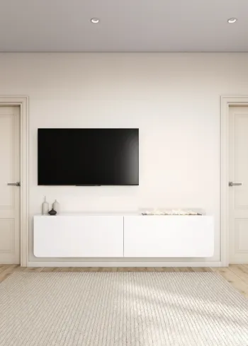 Интерьер с телевизором на стене и нишей для телевизора  смотреть на Basicdecor