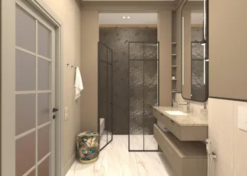 Интерьер ванной с душевой из плитки  смотреть на Basicdecor