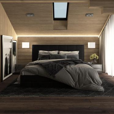 Интерьер спальни cветильниками над кроватью и с подсветкой  смотреть на Basicdecor